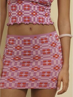 Anthropologie Purple and Red Checker Knit Top